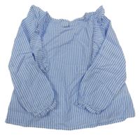 Světlemodro-bílá pruhovaná halenka s volánky H&M