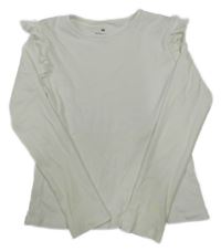 Bílé žebrované triko s volánky H&M