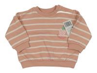 Nové - světlerůžovo-bílá pruhovaná oversize mikina s jahůdkou Matalan