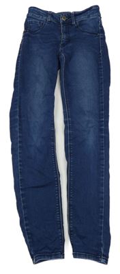 Tmavomodré high waist skinny teplákové rifle Page one young
