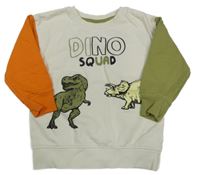 Smetanovo-khaki-oranžová mikina s dinosaury Little kids