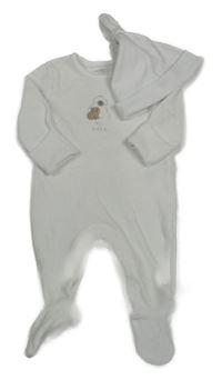 Nové - Bílý sametový overal se zvířátky + čepice M&S