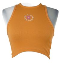Dámský oranžový žebrovaný crop top s kytičkou Sinsay 