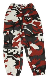 Vínovo-šedo-bílé army cuff kalhoty 