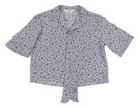 Lila-hnědá květovaná crop halenka H&M