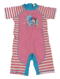 Růžovo-bílý pruhovaný UV overal s Minnie Disney