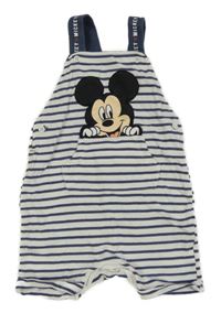 Bílo-tmavomodré pruhované teplákové laclové kraťasy s Mickeym Disney