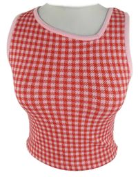 Dámský červeno-růžový kostkovaný crop top Primark