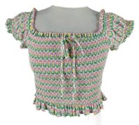 Dámská zeleno-růžová kytičkovaná žabičková crop halenka Zara 