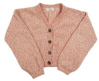 Béžovo-růžovo-oranžový melírovaný žinylkový crop propínací svetr H&M
