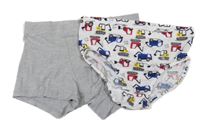 2set - Šedé melírované boxerky + bílé slipy s auty H&M