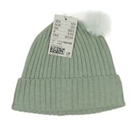 Nové - mentolová žebrovaná úpletová čepice s bambulí H&M