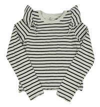 Smetanovo-černé pruhované žebrované crop triko s volánky H&M