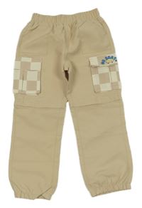 Béžové šusťákové cuff cargo kalhoty s nápisem a odepínacími nohavicemi Kiki&Koko