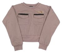 Fialovorůžová crop mikina s kapsami Pindydoll