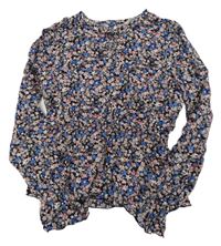 Černo-růžovo-modrá květovaná peplum halenka H&M