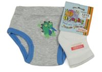 2set - Šedé melírované slipy s dinosaurem + bílé ponožky