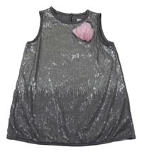 Šedá tylová/flitrová tunika s růžovým květem H&M