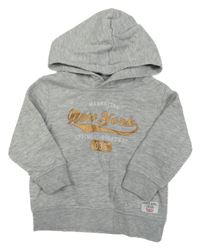 Šedá melírovaná mikina s nápisy a kapucí H&M