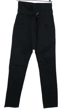 Dámské černé skinny rifle s vysokým pasem a páskem H&M