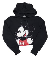 Černá crop mikina s Mickeym a kapucí Disney