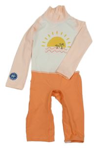 Bílo-růžovo-oranžový UV overal se sluncem a palmou Decathlon