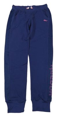 Tmavomodré crop tepláky s logem a síťovinou Reebok