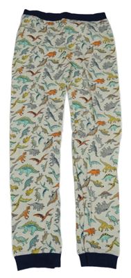 Smetanovo-tmavomodré pyžamové kalhoty s dinosaury 