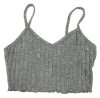 Šedý žebrovaný úpletový crop top