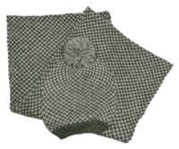 2set - Dámská khaki-béžová vzorovaná čepice + límcová šála 