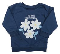 Tmavomodrá mikina s květinami Primark