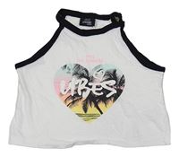 Bílý crop top s palmami a nápisem Page One Young