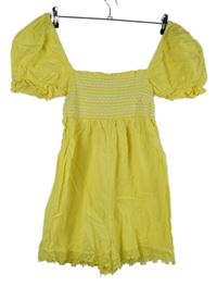 Dámský žlutý lněný žabičkový kraťasový overal River Island 