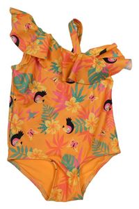 Oranžové květované jednodílné plavky s tukany a volánem H&M