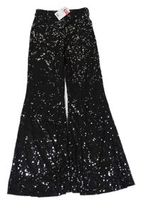 Nové - Černé flare flitrové společenské kalhoty H&M