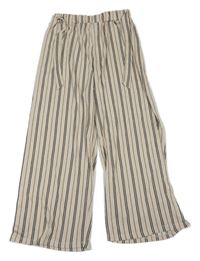 Béžovo-černé pruhované culottes kalhoty s páskem H&M