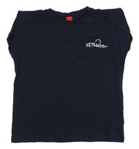 Tmavomodrý crop top s nápisem S. Oliver