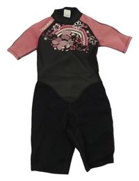 Černo-starorůžový neopren s květy TRIBORD