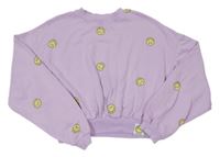 Lila oversize crop mikina se smajlíky H&M