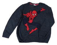 Černo-modrý melírovaný pletený svetr se Spider-manem PRIMARK