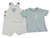 Nové - 2set - Světlemodro-bílé pruhované tričko + bílé plátěné laclové kraťasy Dirkje 