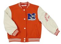 Červeno-smetanová flaušovo/koženková baseballová jarní bunda s nášivkou H&M