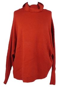 Dámský červený žebrovný volný svetr s rolákem Primark 