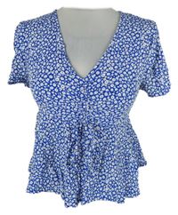 Dámská safírovo-bílá kytičkovaná peplum halenka Pimkie 