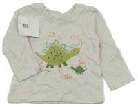 Nové - Světlešedé melírované triko s dinosaury