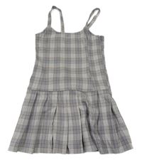 Šedo-bílo-hnědé kostkované šaty se skládanou sukní H&M