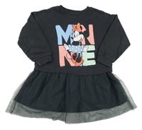 Černošedé teplákovo/tylové oversize šaty s Minnie ZARA