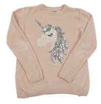 Růžový žinylkový svetr s jednorožcem z flitrů Primark