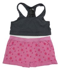 2set - Antracitová puntíkatá lambáda + růžové nohavičkové kalhotky s hvězdami 