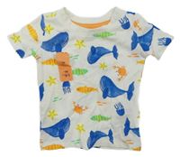 Nové - Bílo barevné tričko s mořskými tvory Primark
